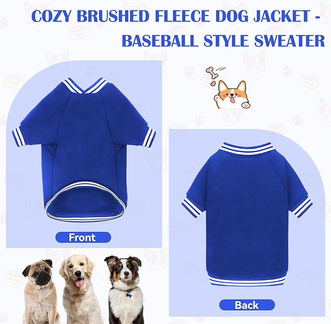Dog Sweaters for Small Dogs, Brushed Fleece Dog Sweater Baseball Jacket Pet Clothes Soft Warm Sweatshirt Puppy Sweater Boy Girl Pet(Blue-S)