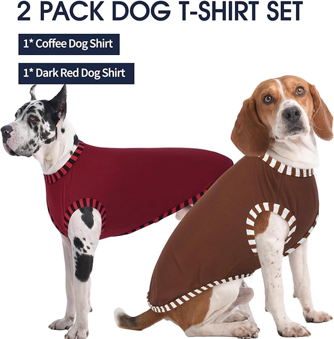 IECOii 2 Pack Sleeveless Dog Tees Shirt | Comfortable & Lightweight Fabric, Easy On/Off for Active Dogs, Coffee+DarkRed, L