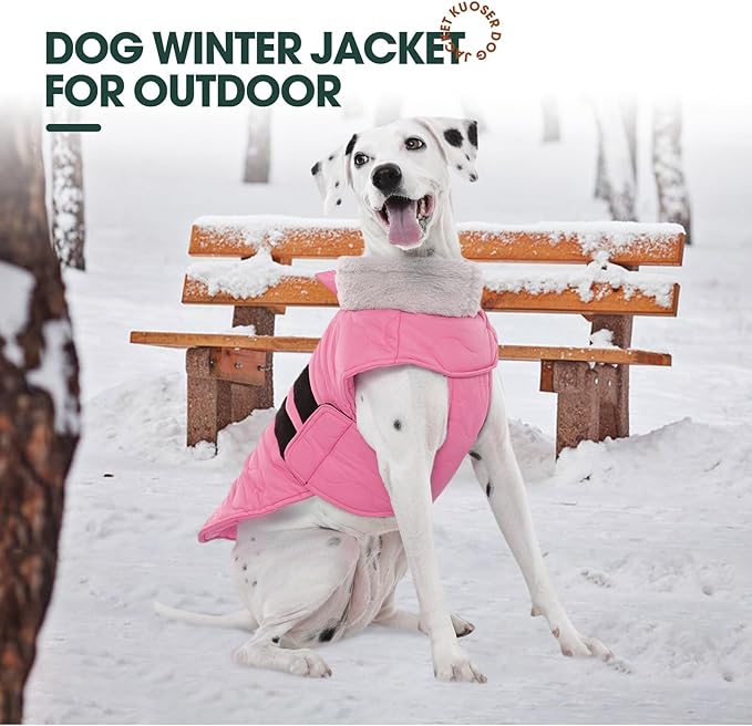 Kuoser Dog Jacket, Winter Dog Coats for Medium Dogs, Cold Weather Coats Pet Clothes, Doggie Snow Jacket for Frech Bulldog, Boston Terrier, Pink L