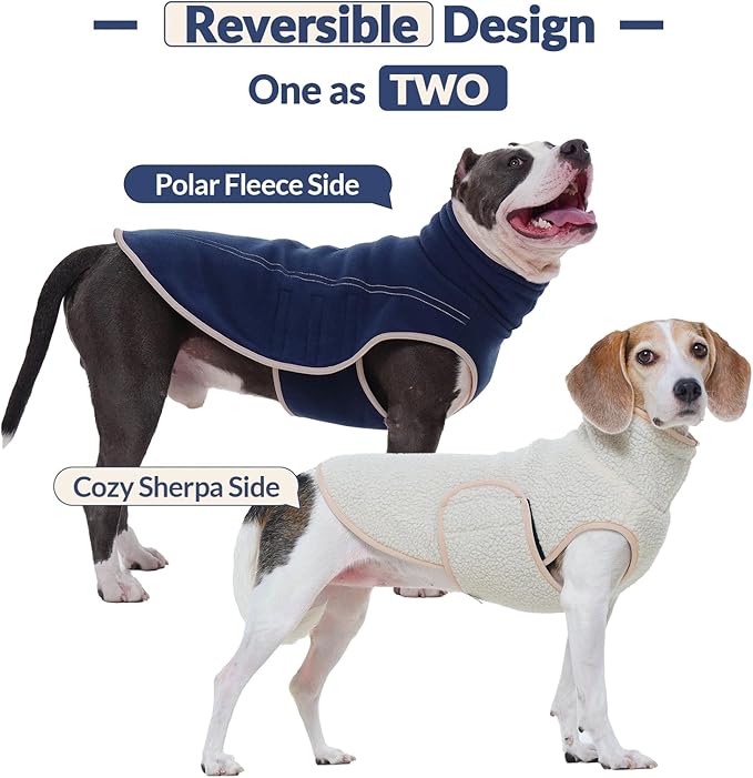 ROZKITCH Reversible Sherpa Dog Sweater, Lightweight Polar Fleece Sweater with Embroidery, Adjustable Double-Sided Plush Sweatshirt for Large Breeds DarkBlue 3XL