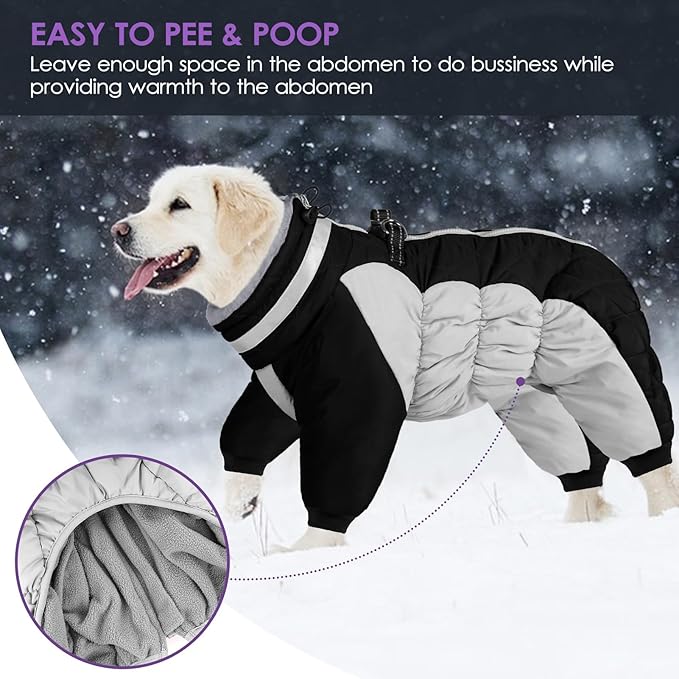 SUNFURA Full Body Dog Coat - Warm Fleece Jacket for Small Dogs, Turtleneck Winter Coats with Harness, Reflective Dog Snowsuit Windproof Puffer Jackets with Legs for Chihuahua, Yorkie, Black XS