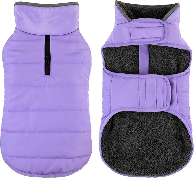 Dog Winter Coat, Waterproof Dog Jacket with Leash Hole, Reflective Adjustable Pet Snow Vest, Warm Fleece Sweater for Small Medium Large Dogs - Light Purple, XS