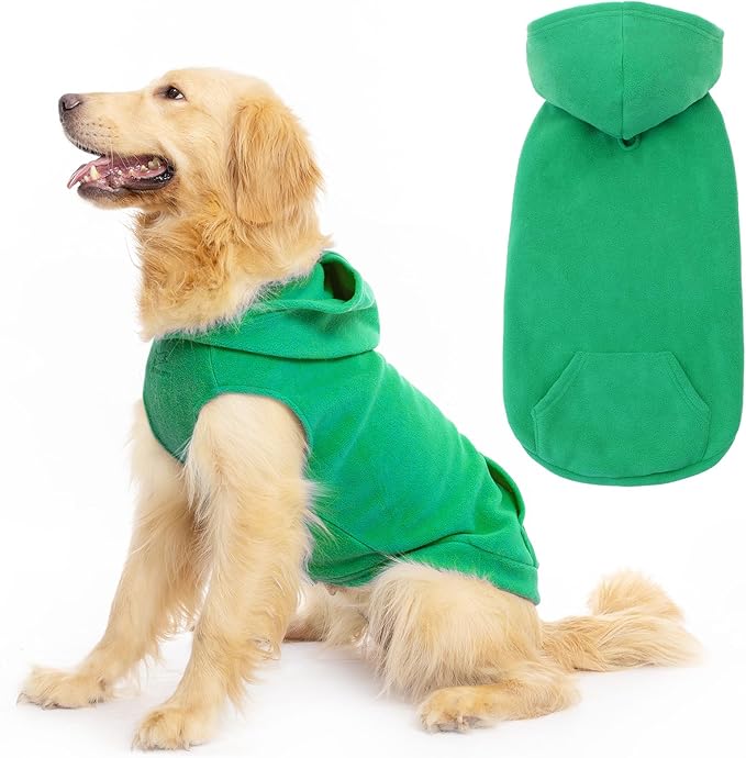 EXPAWLORER Dog Hoodie Fleece Sweater Vest, Hooded Dog Sweatshirt Fall Winter Pet Clothes with Leash Ring, Sleeveless Warm Cozy Puppy Clothing for Cat Small Medium Large Dogs Girl Boy, Green M