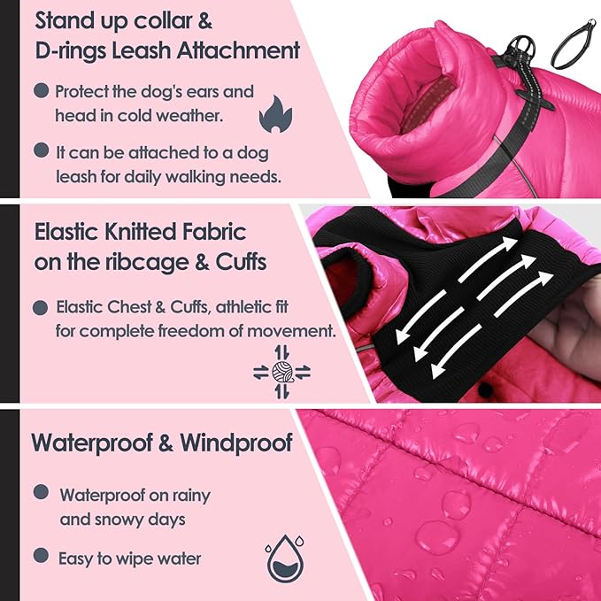 AOFITEE Dog Coat, Waterproof Dog Jacket for Winter, Warm Fullbody Dogs Snowsuit, Winter Coat for Small Dogs, Zip Up Pet Puffer Jacket Fleece Vest, Outdoor Reflective Cold Weather Pet Coats, Medium