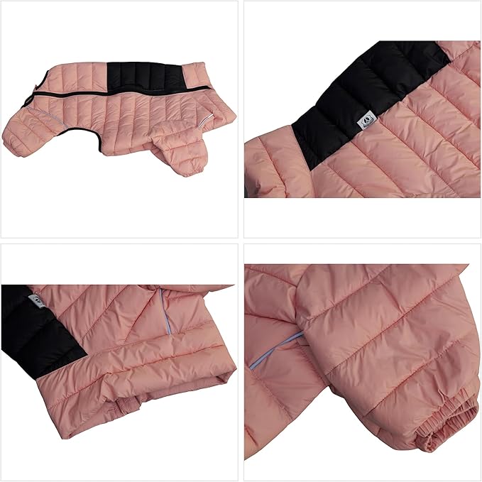 Lovelonglong Dog Coat - Warm Jacket, 4 Legs Covered Waterproof Windproof Reflective Dog Vest, Zippered Adjustable Outdoor Snow Jacket for Small to Large Dogs - Lotus Pink