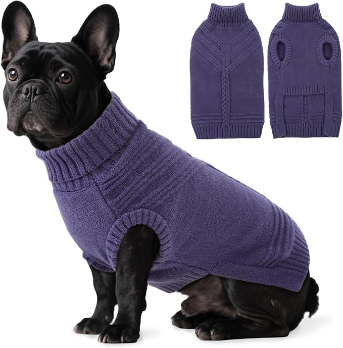 Dog Sweaters for Small Dogs Male Female Pet Knitwear Classic Puppy Warm Pullover Turtleneck Cold Weather Clothes for Chihuahua(GrayishBlue, XS)
