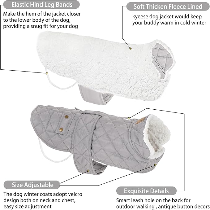 KYEESE Dog Coat Warm Pet Winter Puffer Coat with Leash Hole Waterproof Dogs Jacket with Fleece Lined Thick Cat Clothes with Pocket Windproof Dog Coats for Small Dogs Soft Pet Sweater for Cold Weather