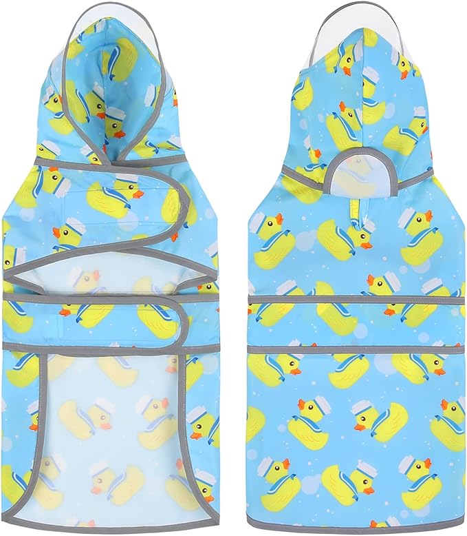 HDE Dog Raincoat with Clear Hood Rain Jacket Poncho for Small Medium Large Dogs Sailor Ducks Blue - XXL