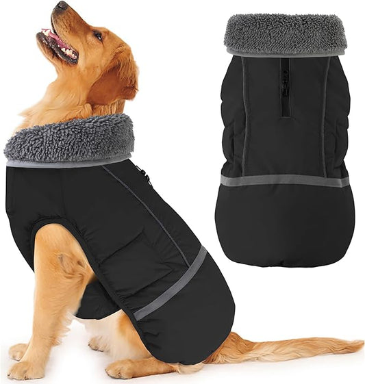 Dogcheer Warm Dog Coat, Waterproof Dog Jacket Christmas Puppy Winter Coat with Buckle, Reflective Adjustable Pet Snow Jacket Turtleneck Fleece Sweater for Small Medium Large Dogs - Black, M