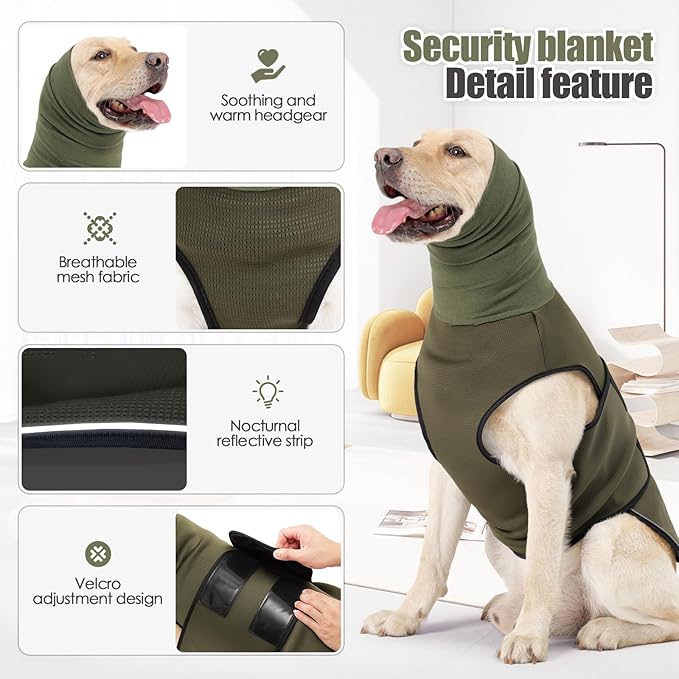 Dog Anxiety Vest,Pet Calming Hoodie Breathable Dog Anti-Anxiety Jacket for Thunder Fireworks and Separation,Green XS
