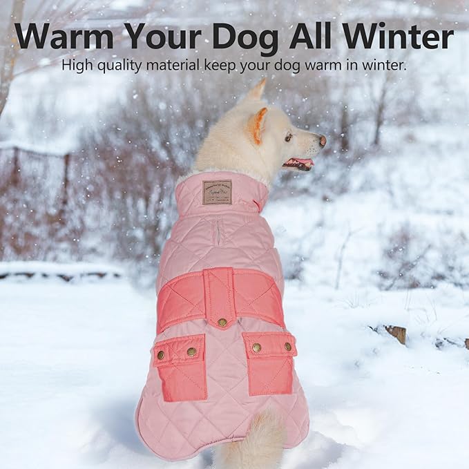 KYEESE Dog Coat Thick Cat Clothes with Pocket Soft Pet Sweater for Cold Weather Warm Pet Winter Puffer Coat with Leash Hole Waterproof Dogs Jacket with Fleece Lined Windproof Dog Coats for Small Dogs