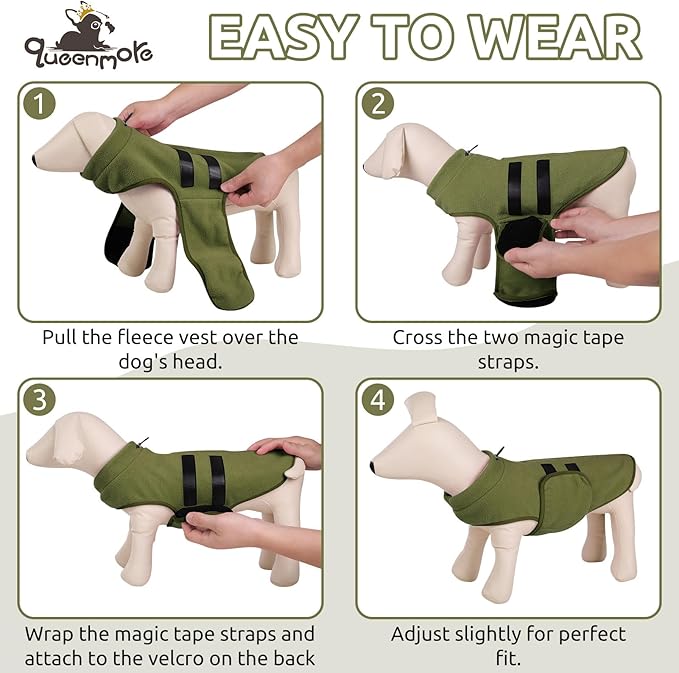 Queenmore Large Dog Sweaters, Soft Fleece Vest Pullover Dog Jacket with Leash Hole, Warm Winter Dogs Clothes Cold Weather Doggy Dachshund Sweater for Large Dogs Cats Boy or Girl (Army Green, L)