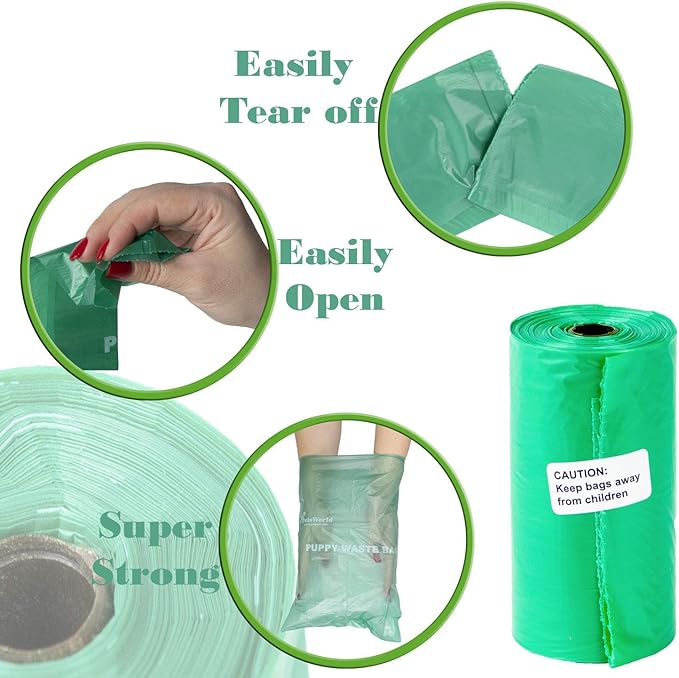 PETSWORLD Scented Dog Poop Bags, Biodegradable Waste Bags for Dogs with Dispenser and Leash Clip, Thick, Sturdy Leak-proof Poop Waste Bags, Odor Proof Bags in Cucumber Scent, 2000 Count Poop Bag Rolls
