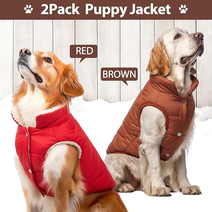 Syhood 2 Pieces Dog Jacket 2 Layers Fleece Lined Dog Jacket Warm Soft Windproof Small Pet Coat for Winter Cold Weather (M,Red,Brown)
