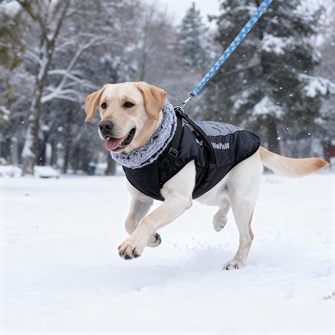 Dog Coat for Medium Large Dogs,Waterproof Reflective Dog Winter Jacket with Harness, Fleece Snowsuit,Warm Pet Winter Coat(Reflective blue-5XL)
