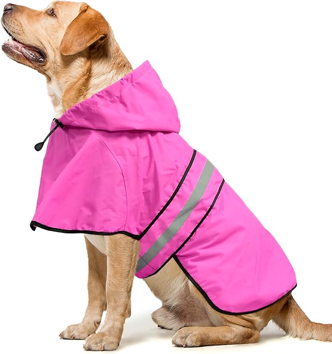 Waterproof Dog Raincoats - Hooded Raincoats for Dogs, Adjustable Reflective Dog Rain Coat, Windproof Dog Rain Jacket Pet Rain Slicker Poncho for Small, Medium, Large Dogs (X-Large, Pink)