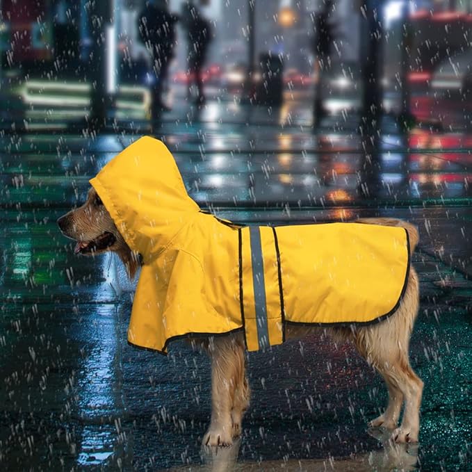 Candofly Dog Raincoat, Waterproof Reflective Pet Rain Jacket with Leash Hole, Hooded Puppy Poncho Slicker for Medium Dogs (Medium, Yellow)