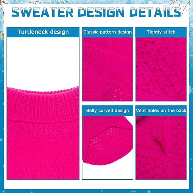Mihachi Turtleneck Dog Sweater - Winter Coat Apparel Classic Cable Knit Clothes with Leash Hole for Cold Weather, Ideal Gift for Pet in New Year Fushcia Large
