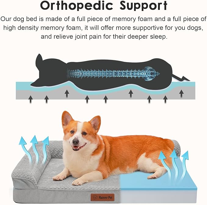 Orthopedic Dog Beds Large Sized Dog, Memory Foam Pet Bed for Medium and Large Dogs, Washable Removable Cover, Nonskid Bottom, Waterproof, 36x27x6 Inches, Light Grey