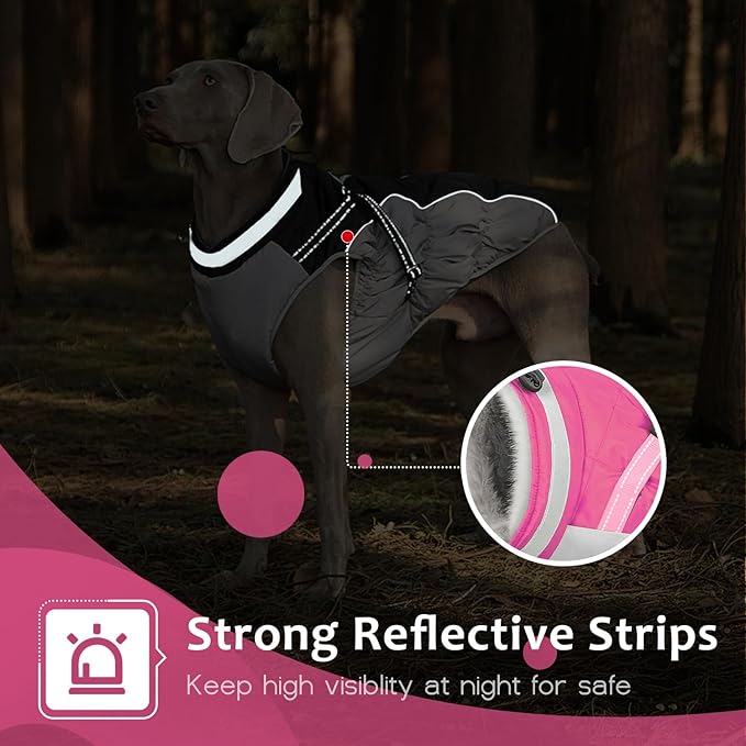 Dog Winter Coat with Harness, Dog Jacket, Pet Clothes with Zipper on Back, Waterproof Windproof Warm Vest, Reflective Cold Weather Coats, for Small Medium Large Dogs, Thick, Pink,XS