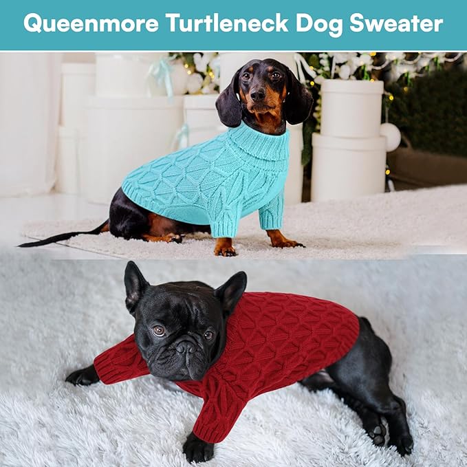 Queenmore Knitted XS Dog Sweater,Turtleneck Pullover Small Dog Sweater,Soft DogSweaters for Small Dogs Male Female, Pet Sweaters for Dogs,Thick Warm Pet Clothes for Teacup,Chihuahua(Lake Blue,XS)