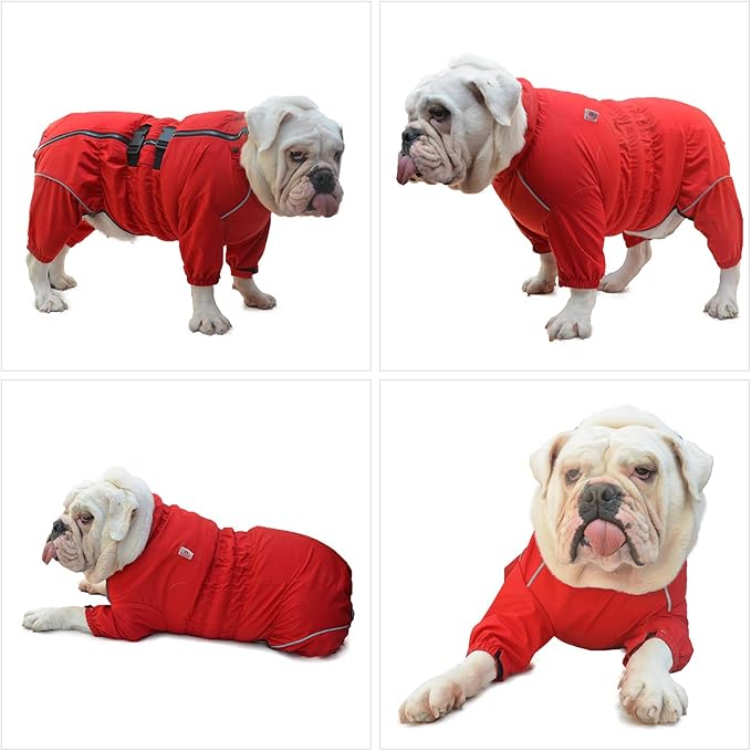 Dogs Waterproof Jacket, Lightweight Waterproof Jacket Reflective Safety Dog Raincoat Windproof Snow-Proof Dog Vest for Small Medium Large Dogs Red M