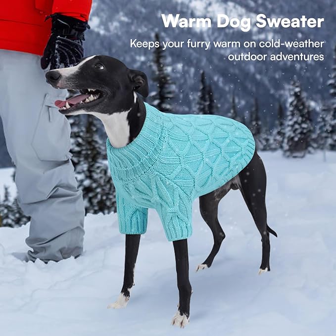 Queenmore Large Dog Sweater,Dog Sweaters for Large Dogs Male Female,Thanksgiving Fall Knit Sweater for Dogs,Turtleneck Thick DogSweaters,Knitwear Pet Clothes for Corgi,French Bulldog(Lake Blue,L)