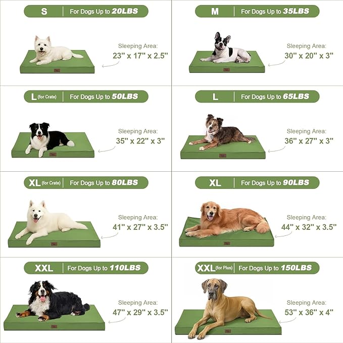 Outdoor Extra Large Dog Bed, Jumbo Waterproof Dog Bed for Large Dogs, Orthopedic Egg Crate Foam Pet Mat with Removable Oxford Cooling Cover, Light Green
