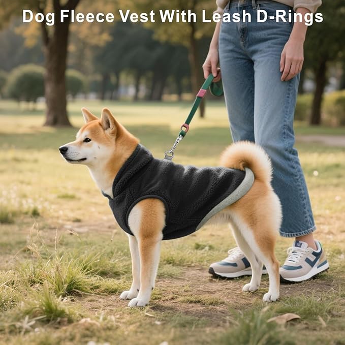 Idepet 2 Pack Dog Fleece Vest Sweater Warm Pullover Jacket with D-Ring Leash Reflective Winter Coat Hoodie for French Bulldog Pug Chihuahuas Yorkies Dachshunds(Black&Blue,X-Large-French Bulldog)