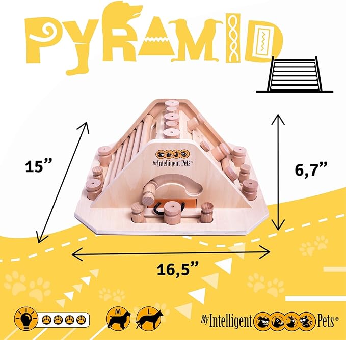 Pyramid - Brain Game for Dogs, Interactive Wooden Puzzle Toy for Mental Stimulation, Boredom Buster for Smart and Active Dogs