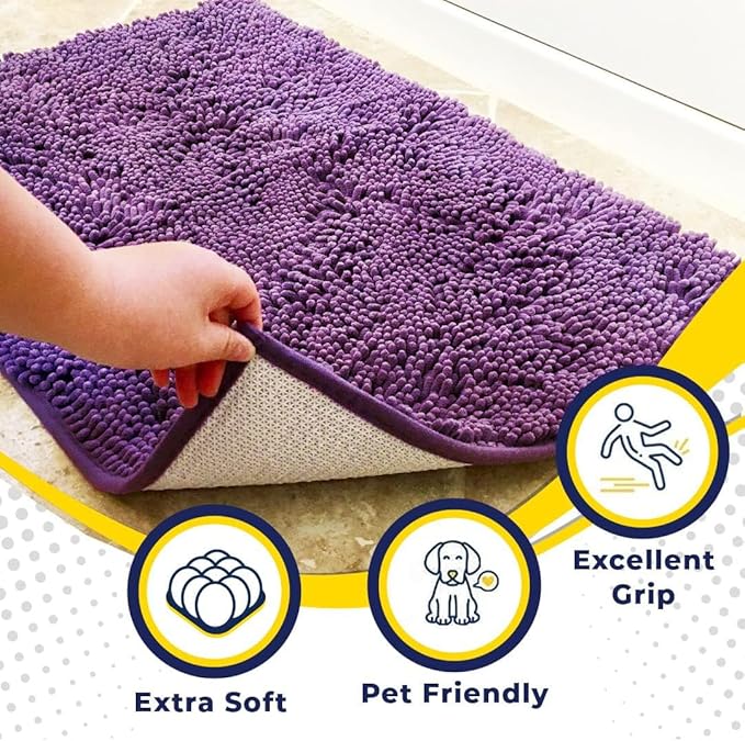 Muddy Mat® Original Dog Door Mat for Muddy Paws, Super Absorbent Microfiber, Non-Slip Washable Pet Rug, Quick Dry Chenille Entryway Carpet, Machine Washable Indoor Outdoor mat, Purple 24"x60"