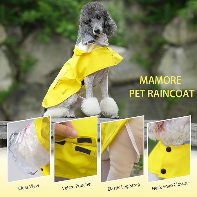 Dog Raincoat Waterproof, Adjustable Reflective Hooded Dog Rain Poncho with Leash Hole for Small Medium Large Dogs(Yellow, XX-Large)