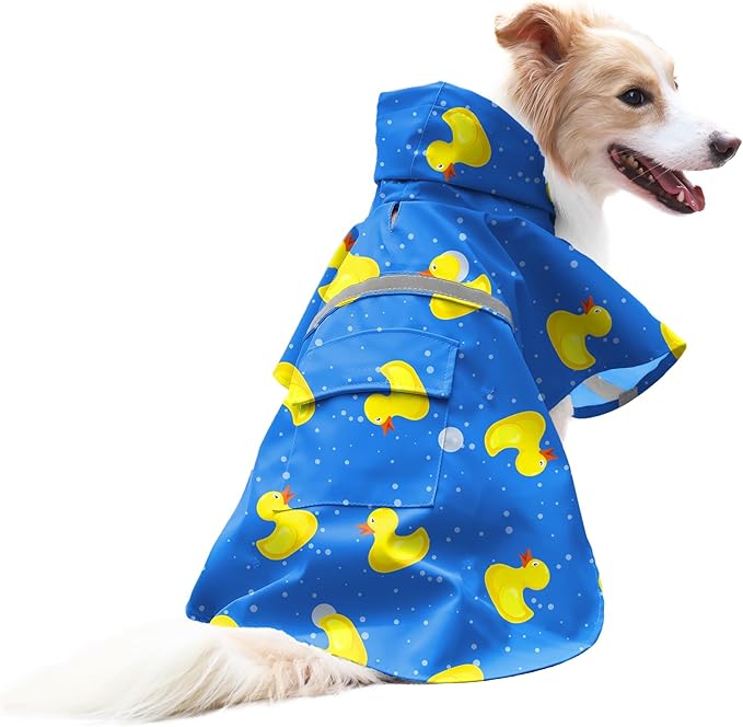 NACOCO Large Dog Raincoat Adjustable-Pet Rubber Ducks Yellow Water Proof Clothes Lightweight Rain Jacket Poncho Hoodies with Strip Reflective Blue (Blue XXXL, Yellow Duck)