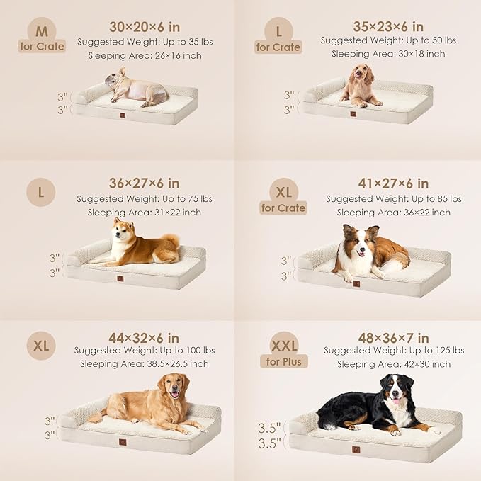 EHEYCIGA Memory Foam Dog Bed XLarge Sized Dogs, Extra Large Dog Bed Orthopedic with Washable Removable Cover, Waterproof XL Pet Bed Couch for Crate, 41x27x6 Inches, Beige