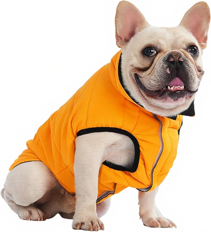 PetWarm Reversible Dog Cold Weather Coats, Waterproof Dog Puffer Vest, Vest for Dogs with Hook-and-Loop Strap, Windproof Outdoor Coat for Winter Walks and Snowy Days, Orange, S
