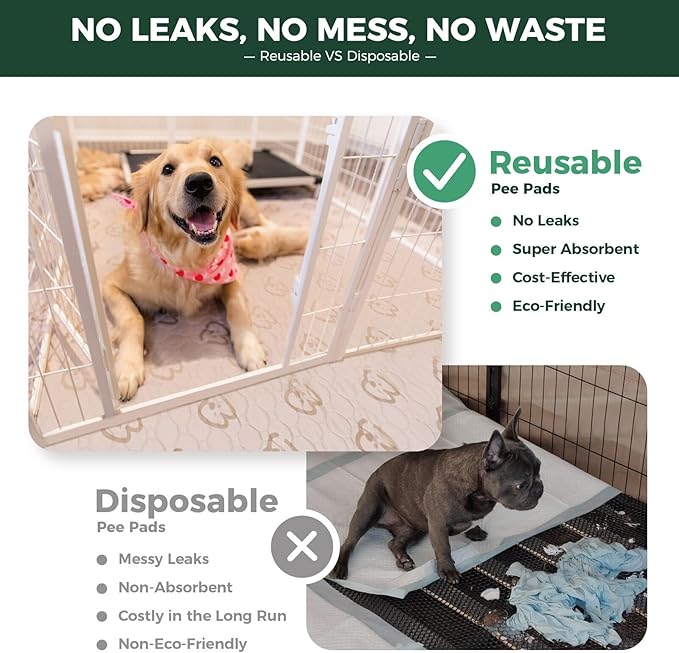 FXW Washable Pee Pads for Dogs, Puppy Pads with Super Absorbent, Specifically Designed for FXW Rollick/Homeplus 32/40/45inch 8 Panels Dog Playpen, 98" × 43" Rectangle, Khaki, 2 Packs