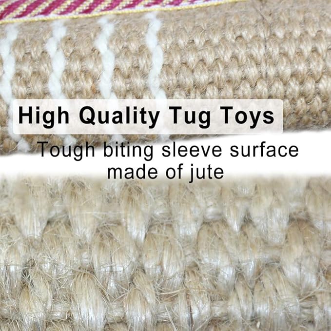 DGSL Dog Tug Toy, Tug of War Dog Toy Jute Bite Pillow with 2 Handles for Puppy Training Interactive Play, Fetch, K9 Suitable for Small Medium Large Dogs (red & Green)