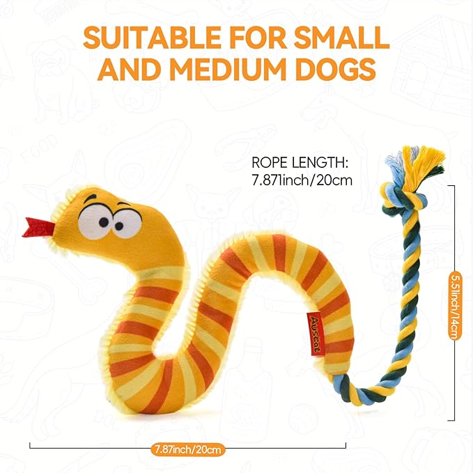 AUSCAT Plush Dog Rope Toy, Durable Squeaky Dog Toys for Puppy Small Medium Dogs (Not for Aggressive Chewers), Snake & Giraffe