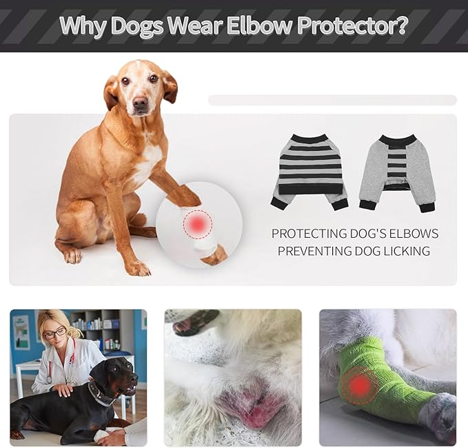 FUAMEY Dog Recovery Sleeve with Elbow Protector,Dogs Shirt Stop Licking Joints,Pet Long Sleeve Suit Protecting Dog's Front Leg Arm Wounds Cover Skin Conditions Black Stripes L