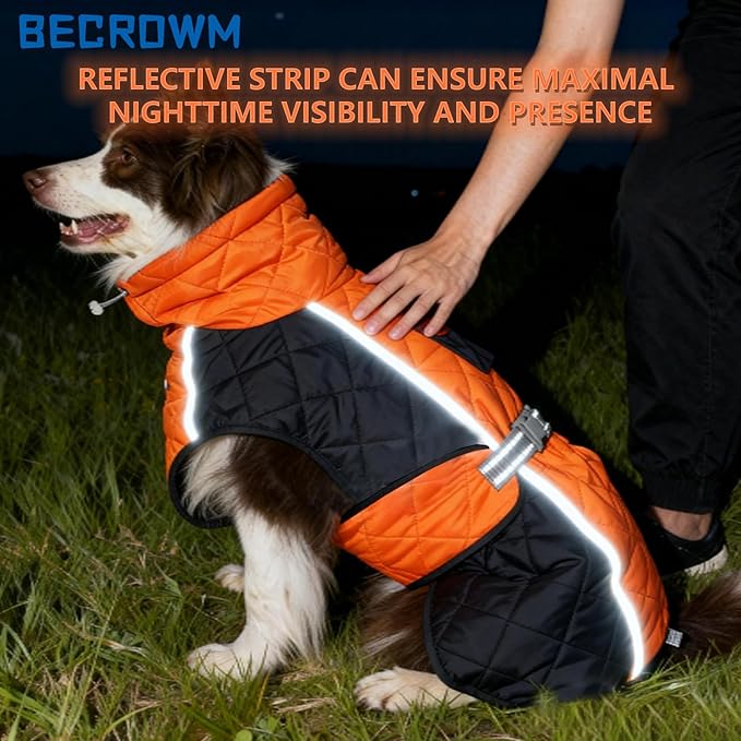 Dog Coat Dogs Winter Coat- Fleece Lined,Water-Resistant,Convertible Collar,Back Reflective Strip&Easy to Wear for Outdoor Walking Dog-Jacket(Orange, Medium)