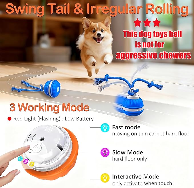 P06 Interactive Dog Toys Dog Balls, Electric Automatic Moving and Rolling Dog Toy with Rope for Small Medium Dogs, Fun Smart Puppy Toy s for Boredom & Training, Dog Toys to Keep Them Busy (Blue)