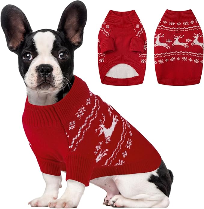 Christmas Dog Sweaters for Small Medium Large Dogs Classic Turtleneck Holiday Xmas Pet Clothes Cozy Stretchy Sweater for Chihuahua, Bulldog, Dachshund, Pug Medium