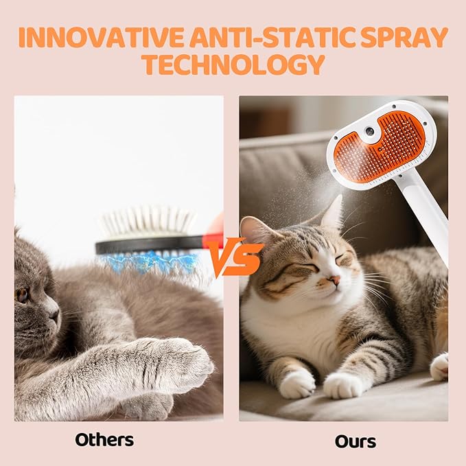 Anti-static Cat Steam Brush,3-in-1 Dog Brush & Gentle Grooming Fur Removal Tool for All Pets,Furmist Comb,Dog Brush,Cat Brushes,Pet Steam Brush,Self-Cleaning with Release Button for Long Short Hair