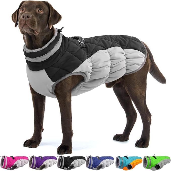 Dog Coats for Large Dogs,XL Dog Coat,Warm Fleece Winter Coat with D-Ring,Back Zipper Pet Jacket for Large Dogs,Waterproof Pet Snow Jacket Clothes Snowsuit Beagle Corgi Border Collie,Black,XL