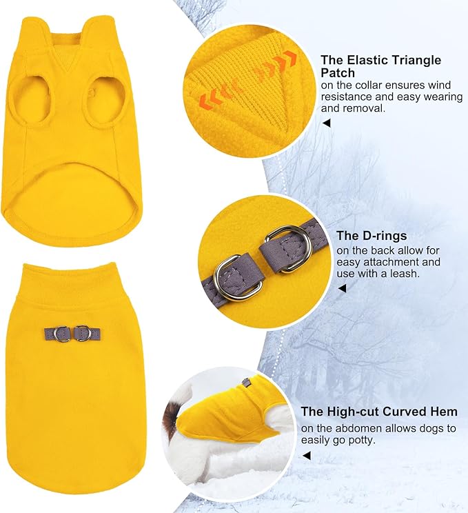 BEAUTYZOO Dog Fleece Vest Sweater Winter Jacket for Small and Medium Dogs with D-Ring Leash Cold Weather Coat Hoodie for XS S M Dogs Boy or Girls, Yellow L