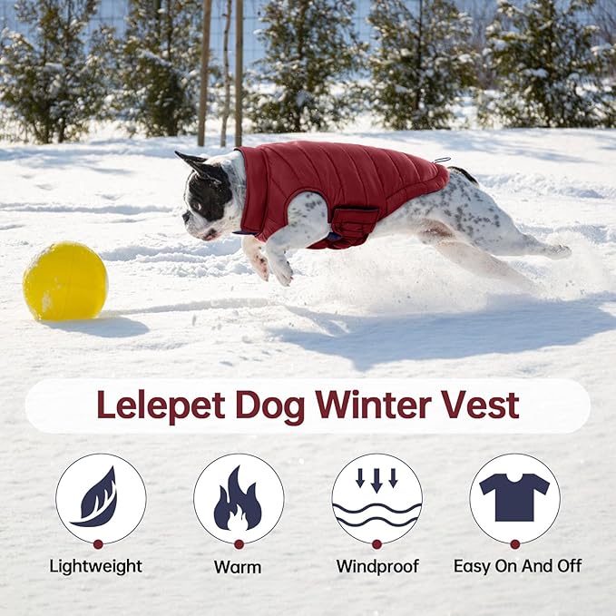 Lelepet Reversible Dog Coat Waterproof Dog Jacket Windproof Puffer Vest for Winter Warm Lightweight Coats for Large Dogs Adjustbale Hook & Loop Pet Apparel with Leash Hole, Boxer, Weimaraner, 2XL