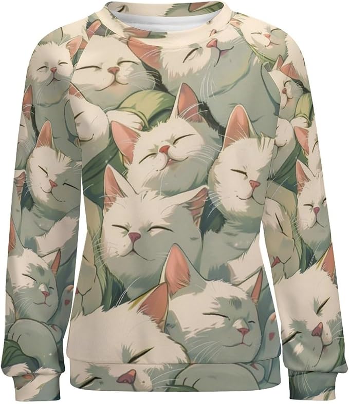 Womens Long Sleeve Tops Y2k Japanese Art Print Sweatshirts Fall Pullover for Women Crewneck Vintage Shirts Boho Tops