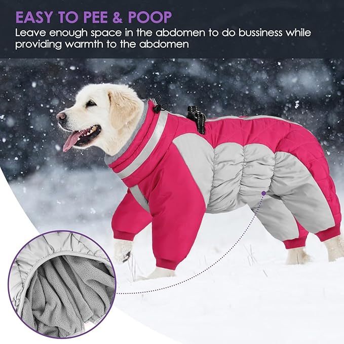 SUNFURA Full Body Dog Coat - Warm Fleece Jacket for Small Dogs, Turtleneck Winter Coats with Harness, Reflective Dog Snowsuit Windproof Puffer Jackets with Legs for Pug, Jack Russel, Hot Pink S