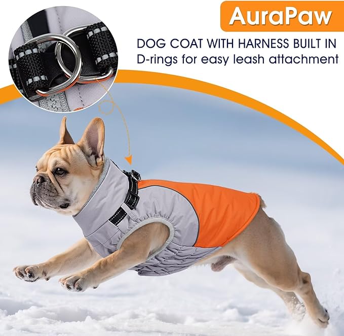 Dog Coat,Water-Repellent Dog Winter Jacket with Adjustable Buckle,Reflective Turtleneck Pet Snow Vest Dogs,Warm FleeceDog Winter Coat Cold Weather Jacket with Harness Built-in,Orange,M