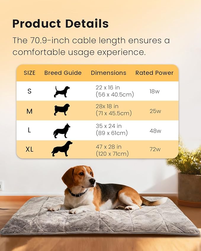Mora Pets Pet Heating Pad Heated Dog Bed 9 Adjustable Temperature Cat Warming Mat with Timer Auto Power Off Heated Pet Bed 35 Inch for Large Dogs and Muti Cats Indoor